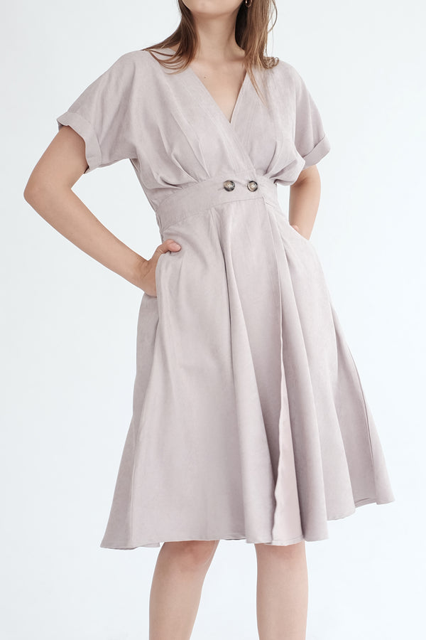 Liberty Flare Midi Dress in Ash Lilac