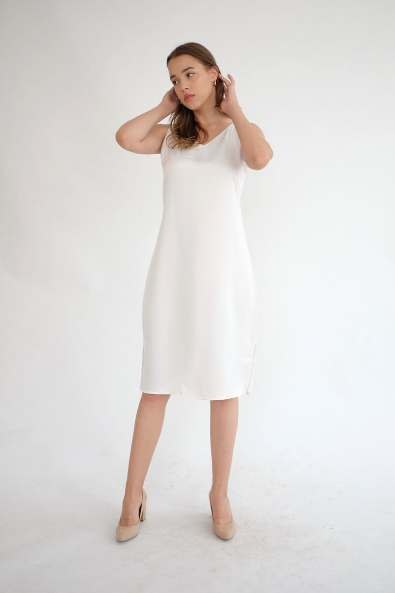 Satin Slip Dress in White