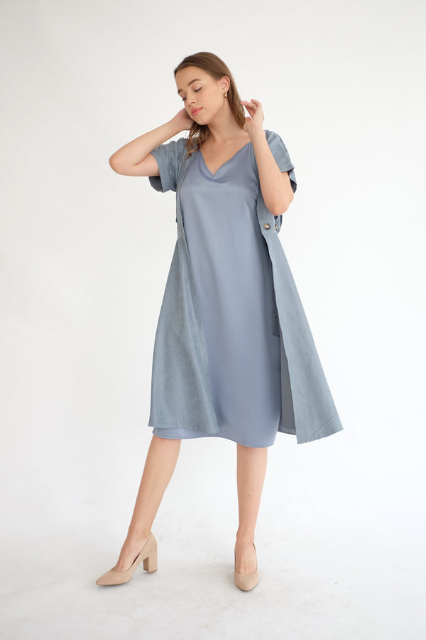 Satin Slip Dress in Dusty Blue