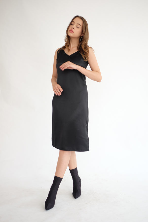 Satin Slip Dress in Black