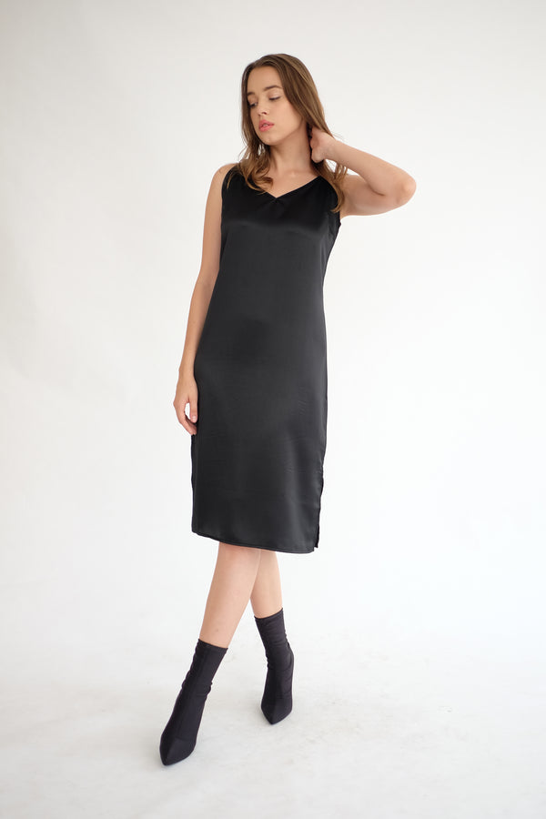 Satin Slip Dress in Black