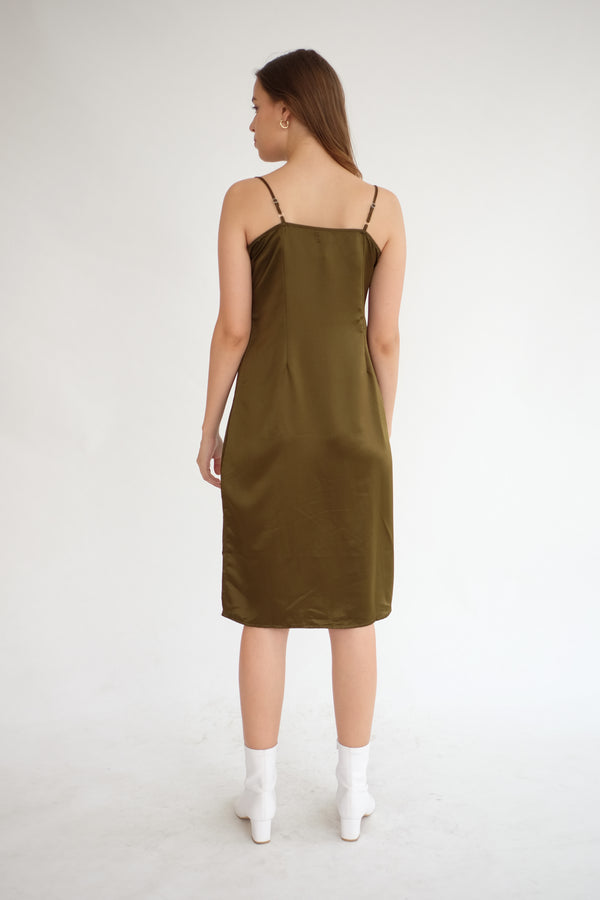 Satin Slip Dress in Olive