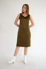 Satin Slip Dress in Olive