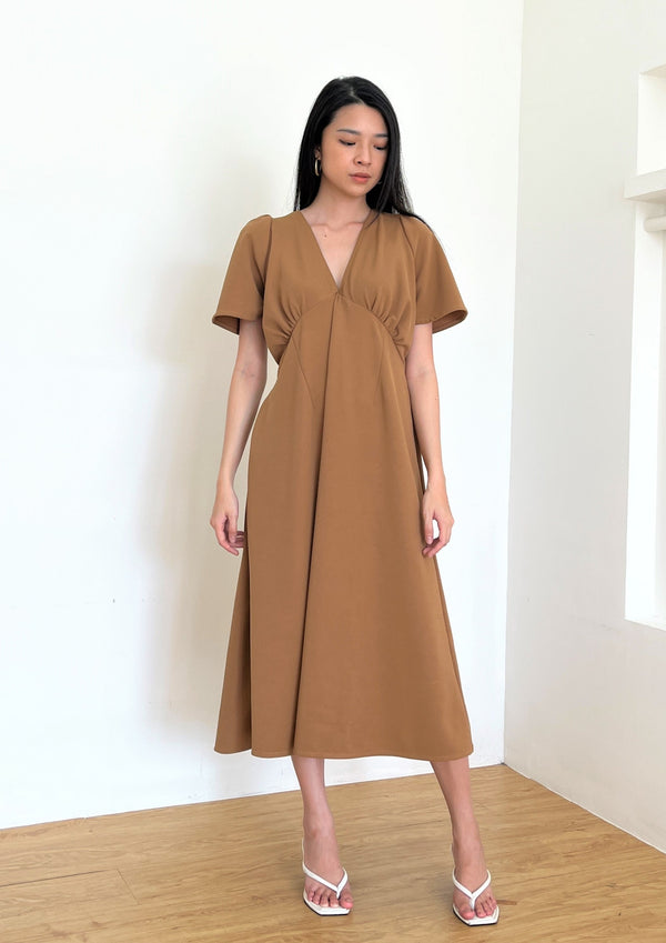 Sabina Midi Dress in Brown