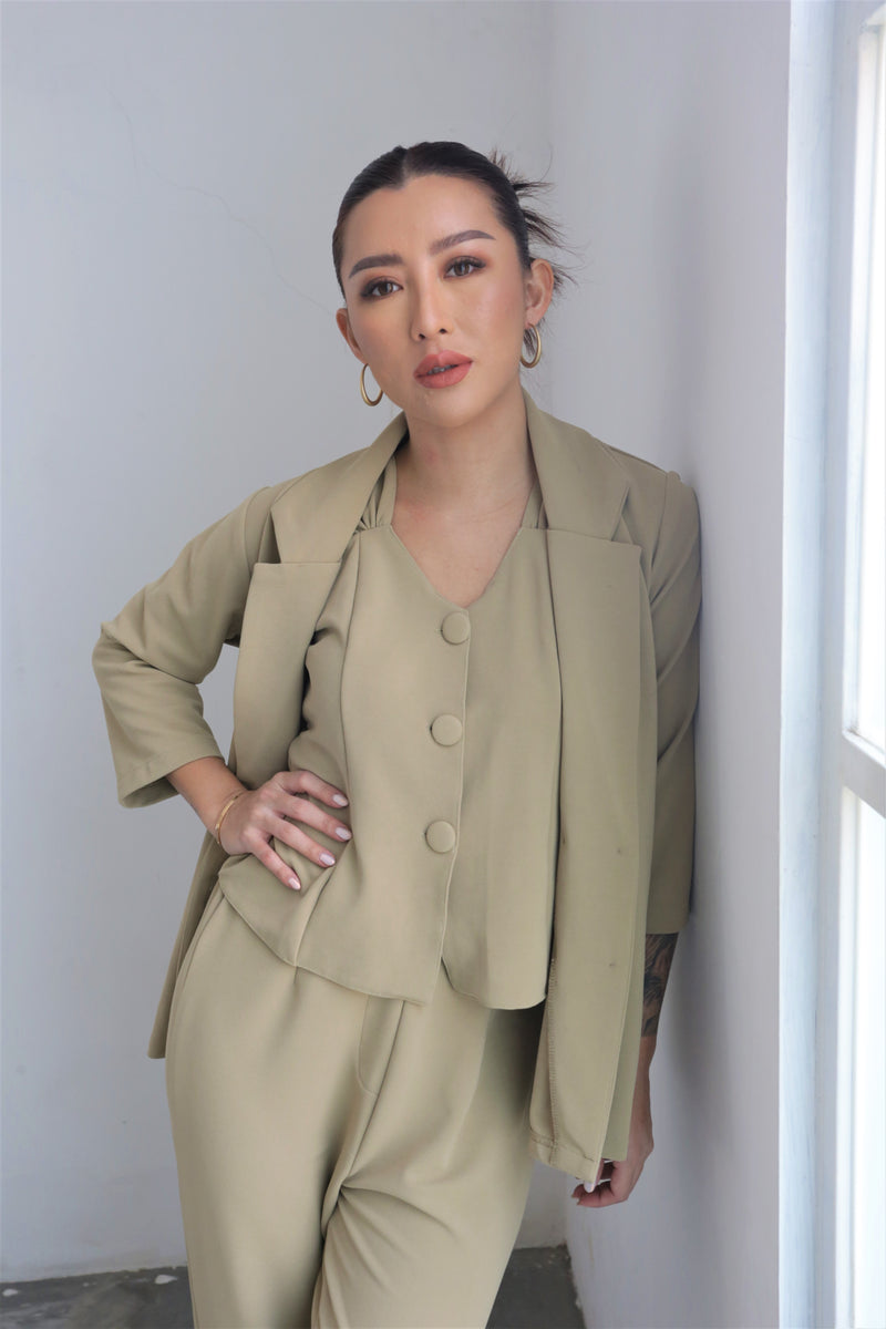 Ethan Double Breasted Blazer Top In Khaki