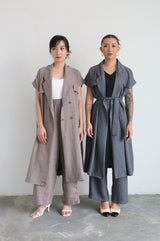 Linen Trench Outer Dress In Gray