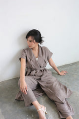 Set Linen Trench Outer Dress In  Mocca & Lois Linen Cullote Pants In Mocca