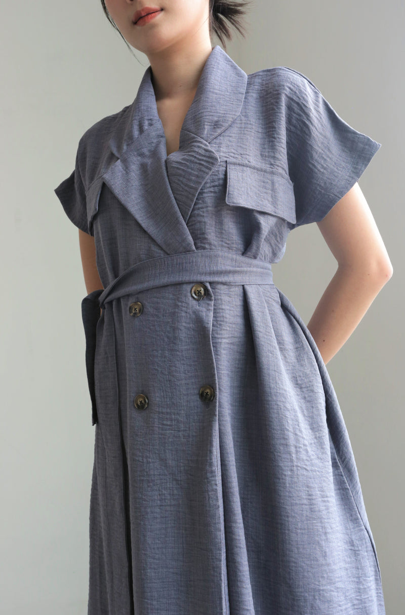Linen Trench Outer Dress In Ash Blue