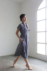 Linen Trench Outer Dress In Ash Blue