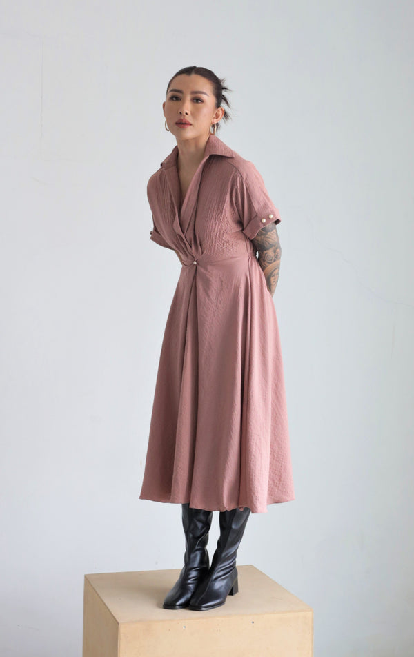 Ceya Flowy Midi Dress in Rosy Brown