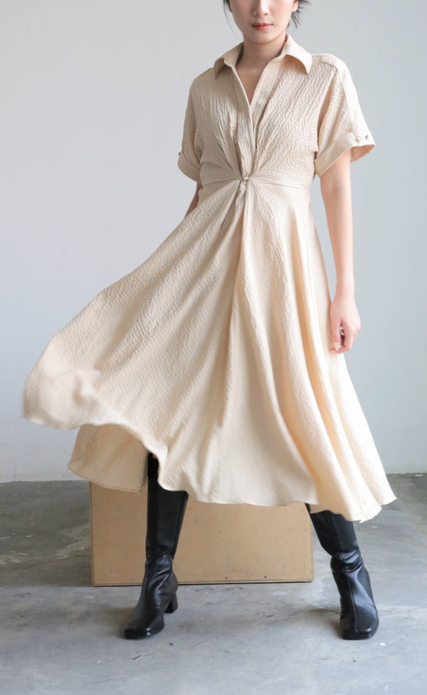 Ceya Flowy Midi Dress in Sandy Cream