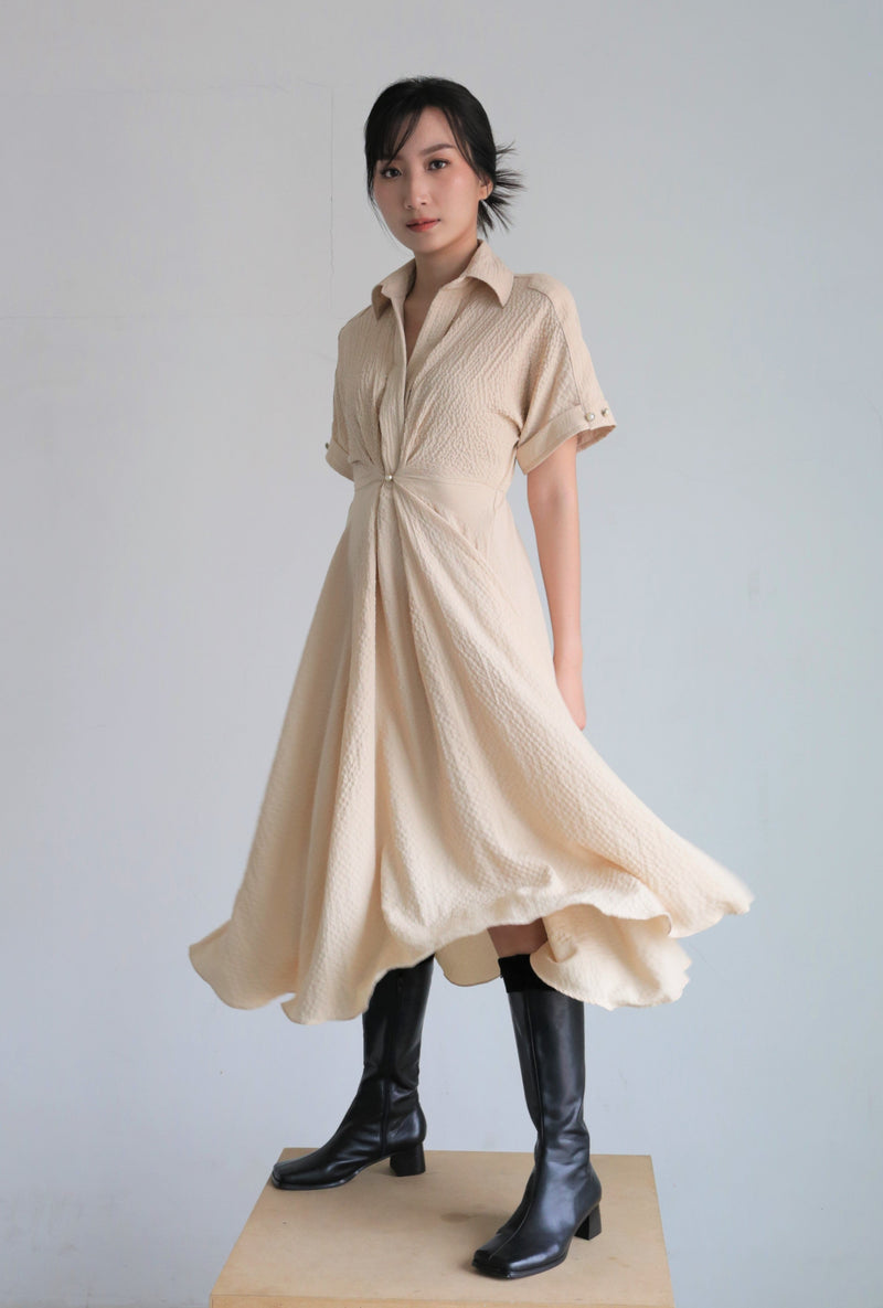 Ceya Flowy Midi Dress in Sandy Cream
