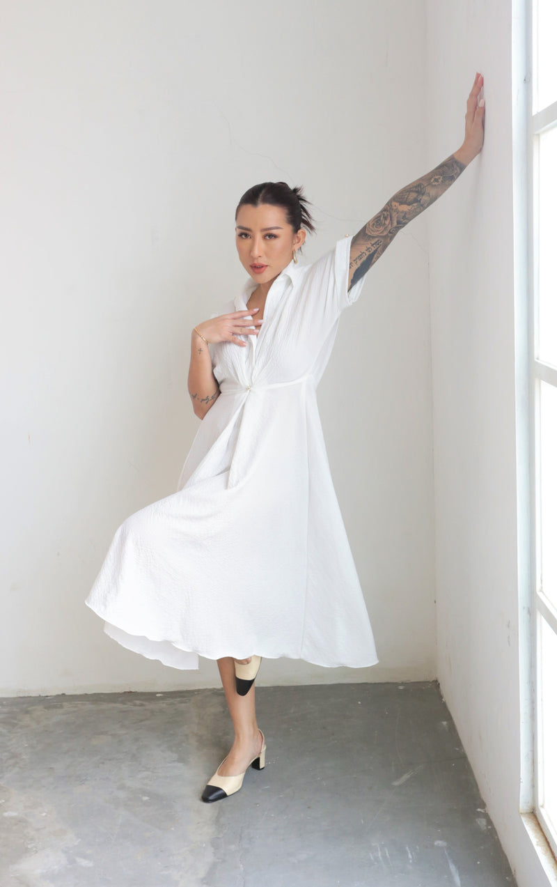 Ceya Flowy Midi Dress in White