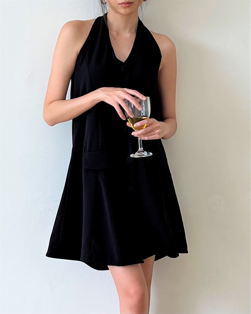 Sofia Halter Mini Dress in Black