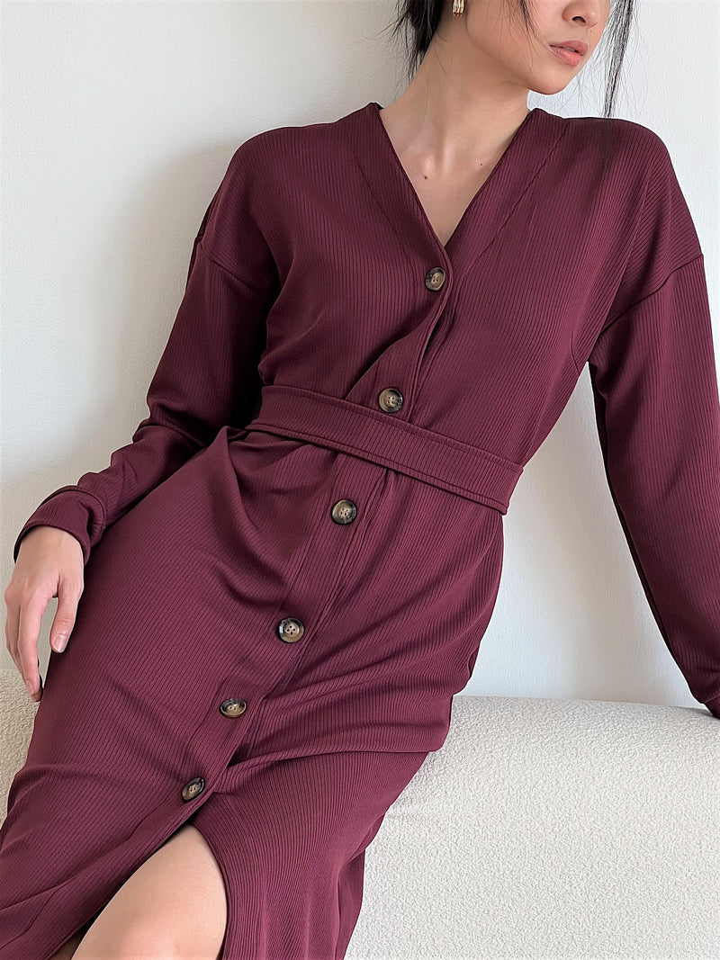 Zoey Knit Outer Dress in Red Wine