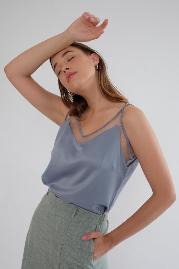 Satin Tulle Camisole in Dusty Blue XL