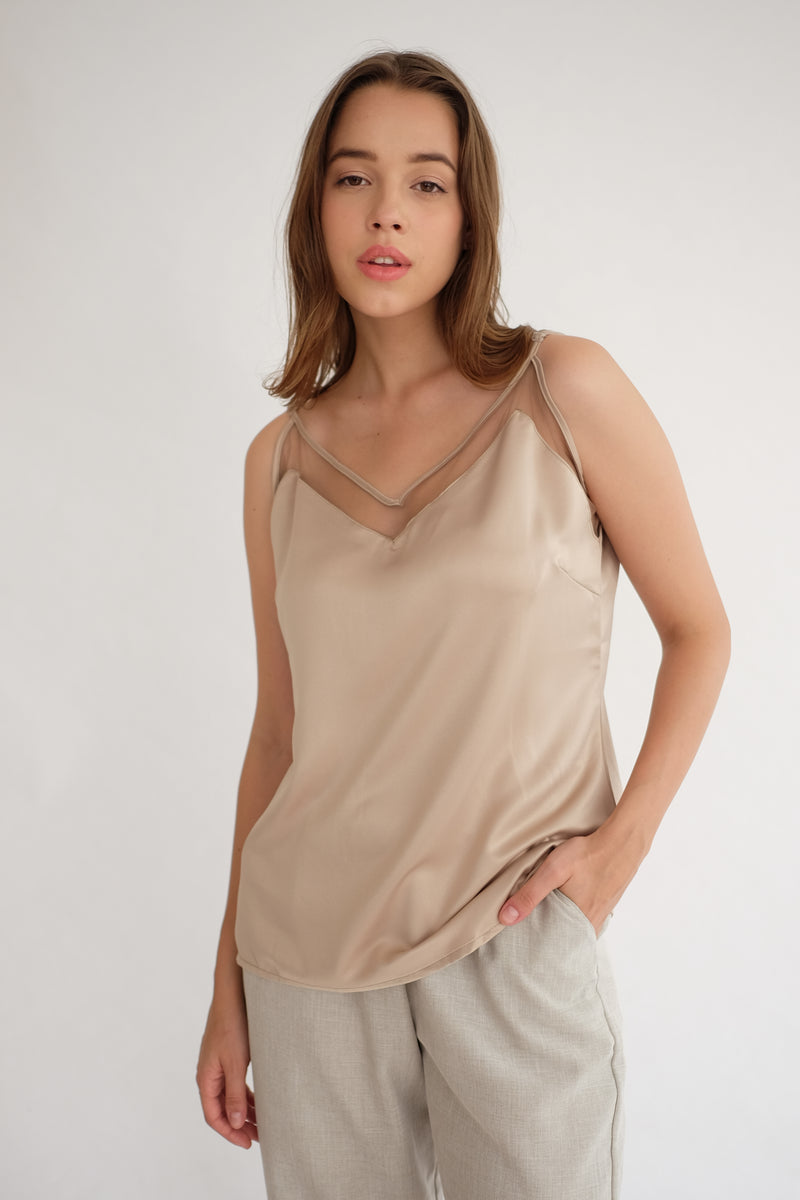 Satin Tulle Camisole in Nude