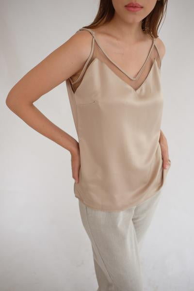 Satin Tulle Camisole In Deep Nude XL