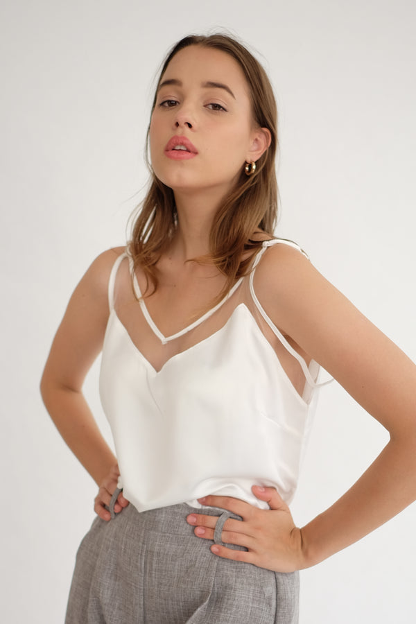 Satin Tulle Camisole in White