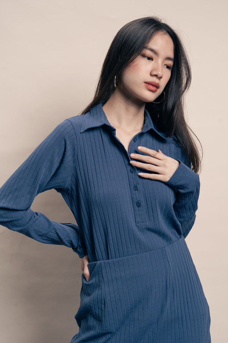 Cleo Polo Top in Denim Blue