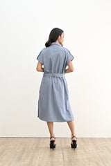 GABY CONTRAST STITCH DRESS OUTER IN SMOKE BLUE