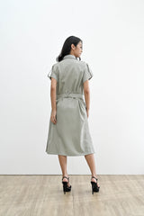 GABY CONTRAST STITCH DRESS OUTER IN SAGE GREEN