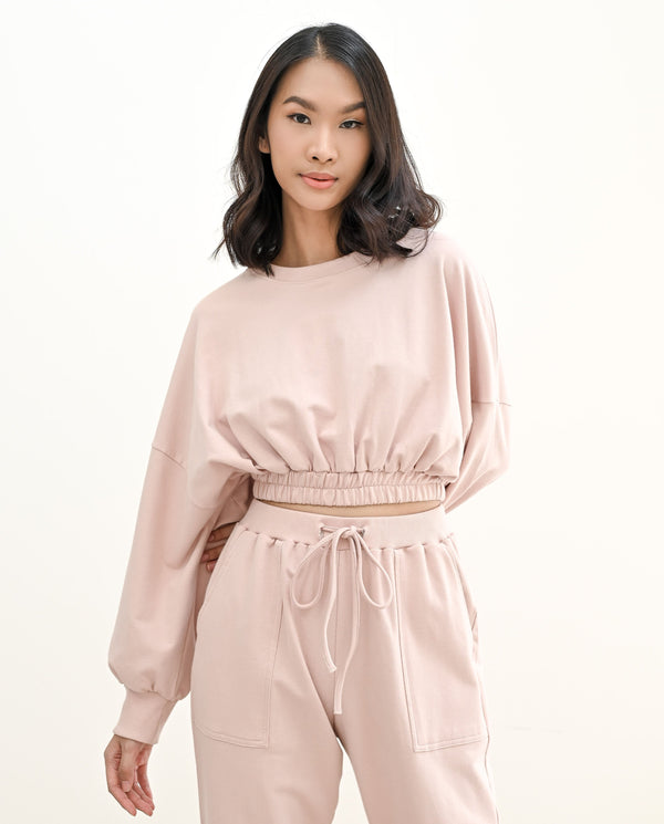 TERRY CROPPED SWEATER IN BABY PINK