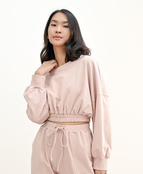 TERRY CROPPED SWEATER IN BABY PINK