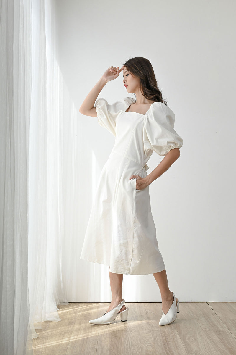 Give Puff Sleeve Dress in Broken White