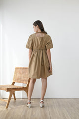 Witty Square Neck Mini Dress in Camel
