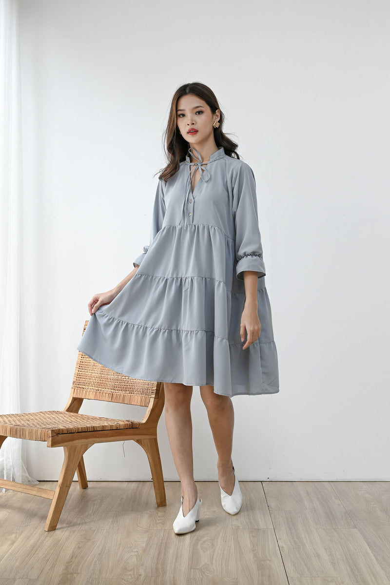 Grateful Tiered Dress in Icy Blue