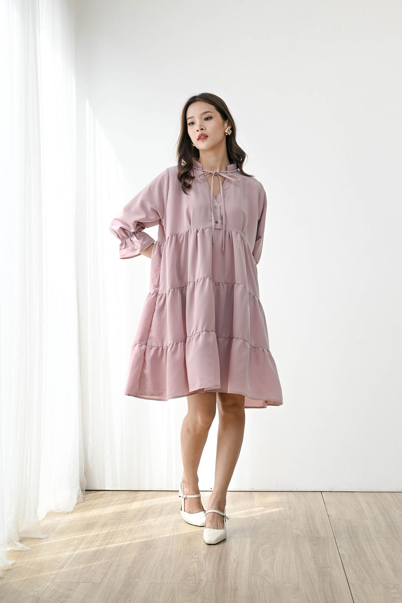 Grateful Tiered Dress in Dusty Pink
