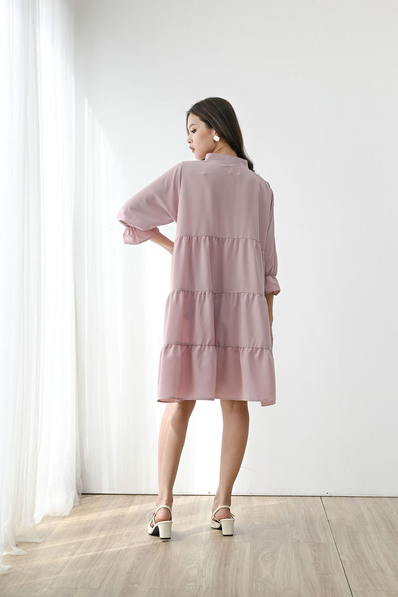 Grateful Tiered Dress in Dusty Pink