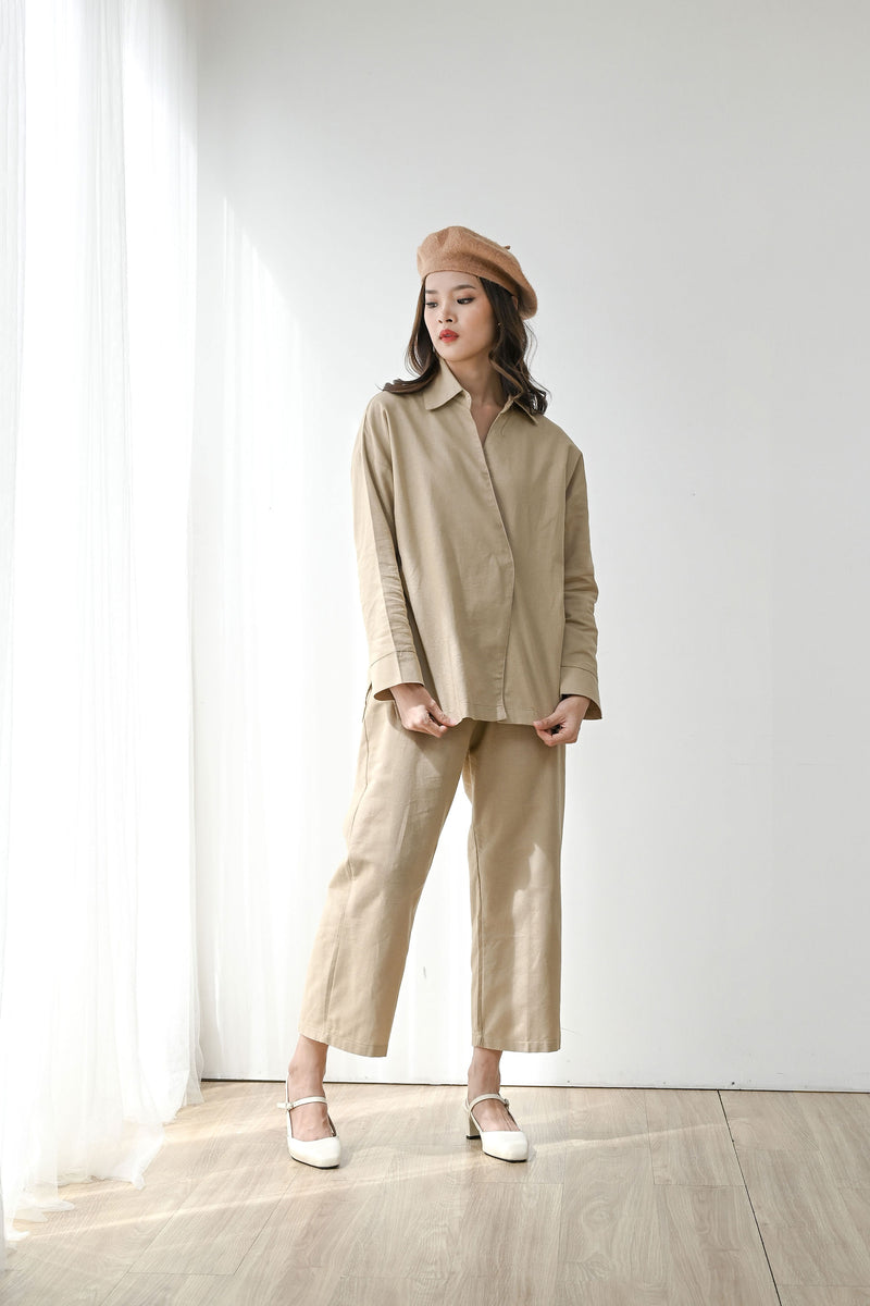 Fearless Linen Outfit Set in Natural Khaki