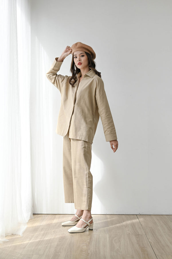 Fearless Linen Top outer in Natural Khaki
