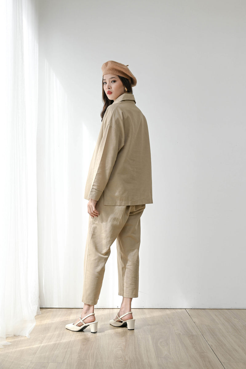 Fearless Linen Outfit Set in Natural Khaki