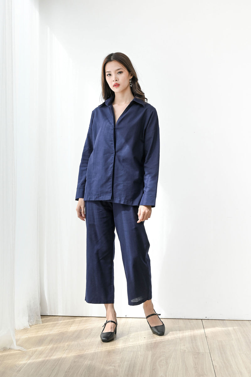 Fearless Linen Outfit Set in Navy