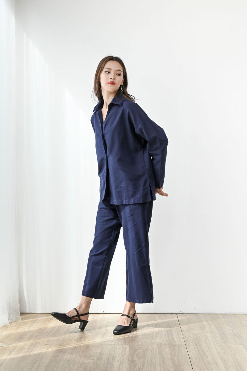 Fearless Linen Midi Cullote in Navy