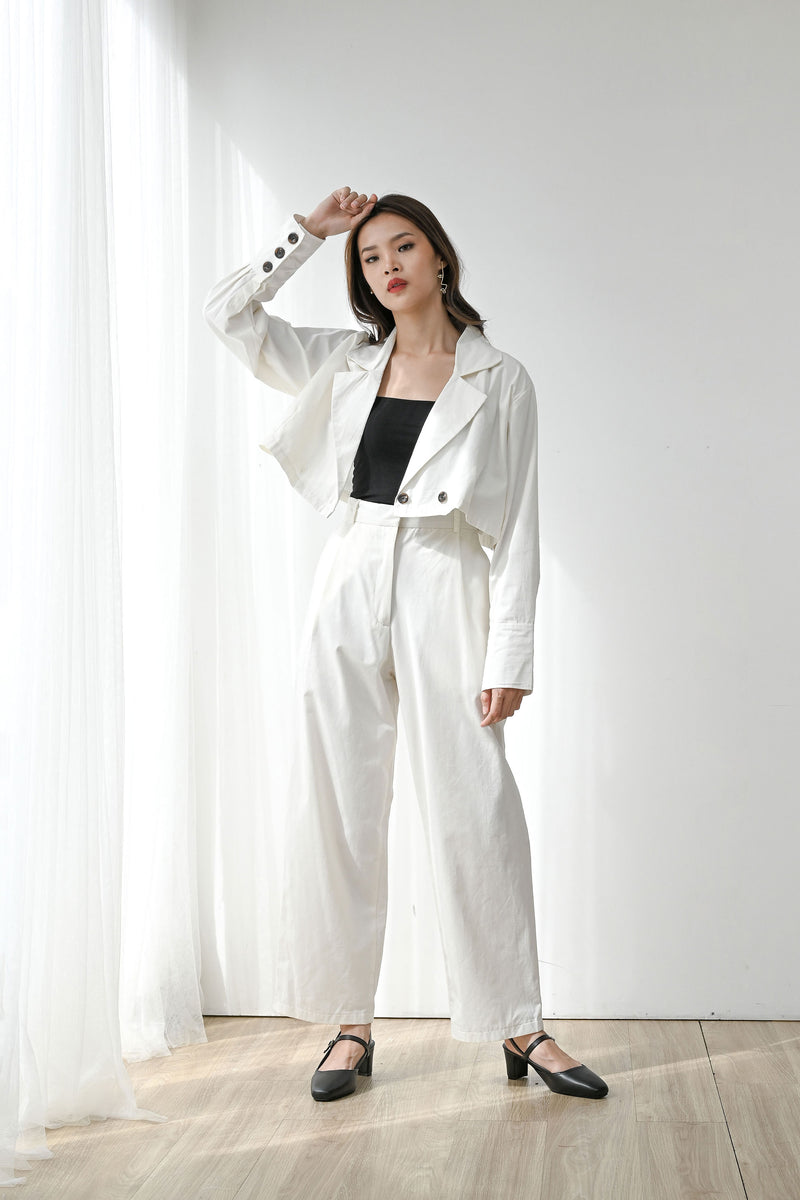 Set Loyal Cropped Blazer + Trust Highwaist Cullote in Broken White