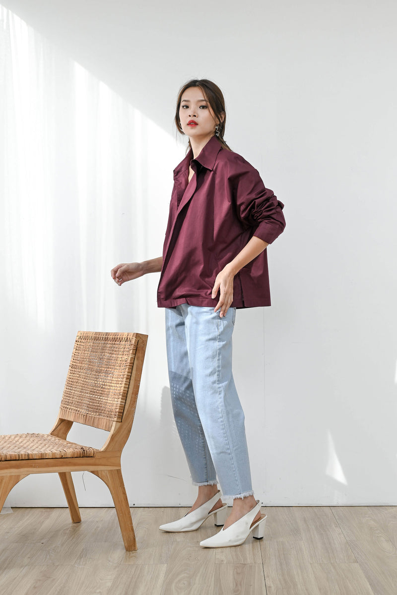 Flap Oversized Shirt in Deep Plum