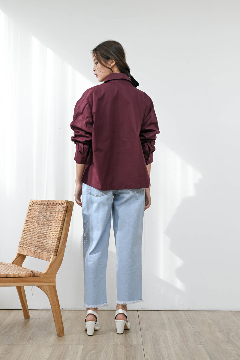 Flap Oversized Shirt in Deep Plum