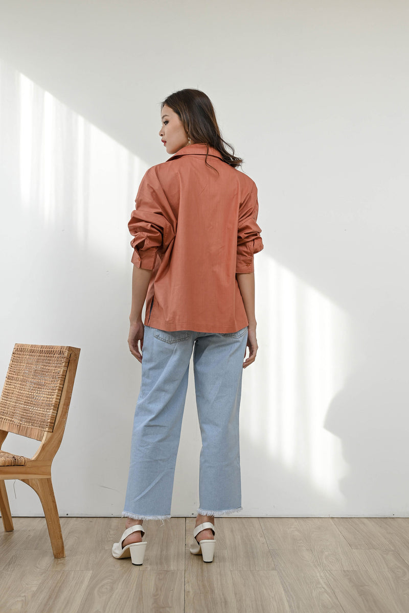 Flap Oversized Shirt in Carrot Clay