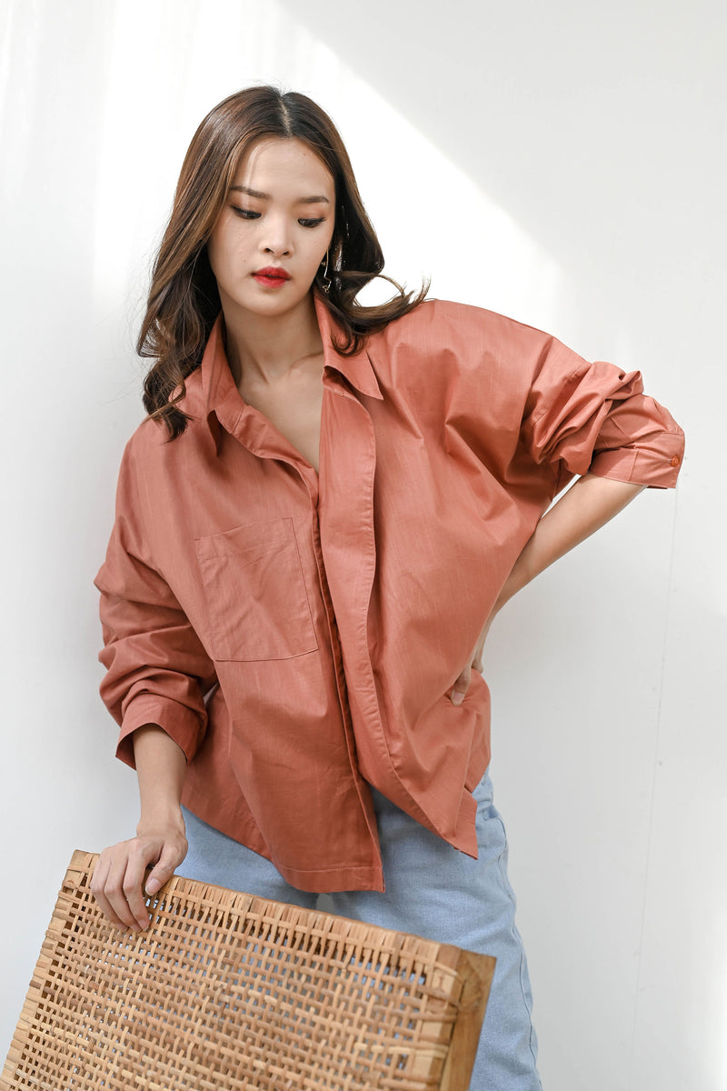Flap Oversized Shirt in Carrot Clay