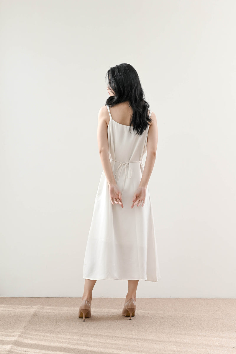 Classic Satin Slip Dress in Pearl White