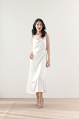 Classic Satin Slip Dress in Pearl White