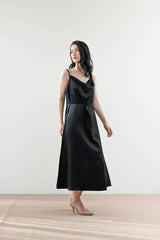 Classic Satin Slip Dress in Black