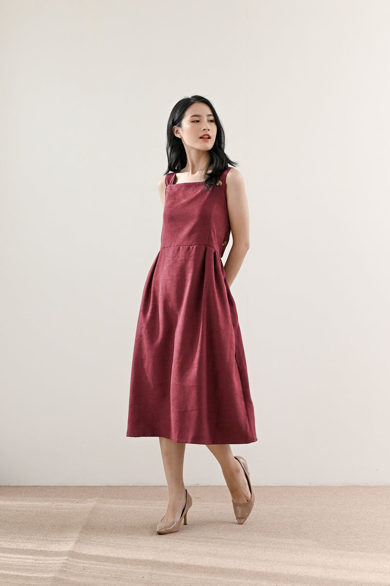 Jane Pinafore Dress in Wine Cherry