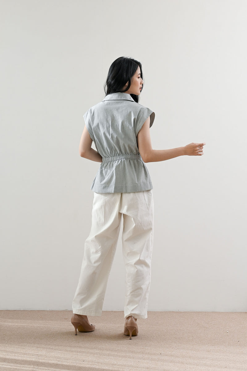 Devon Pocket Vest Top in Grey Sage