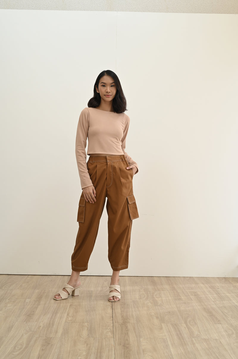 Charlie Long Sleeve Cropped Top in Nude