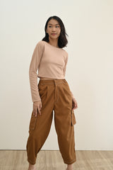 Charlie Long Sleeve Cropped Top in Nude